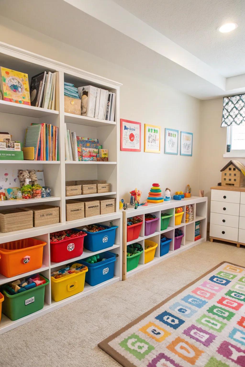 Innovative storage strategies ensuring a tidy daycare environment.