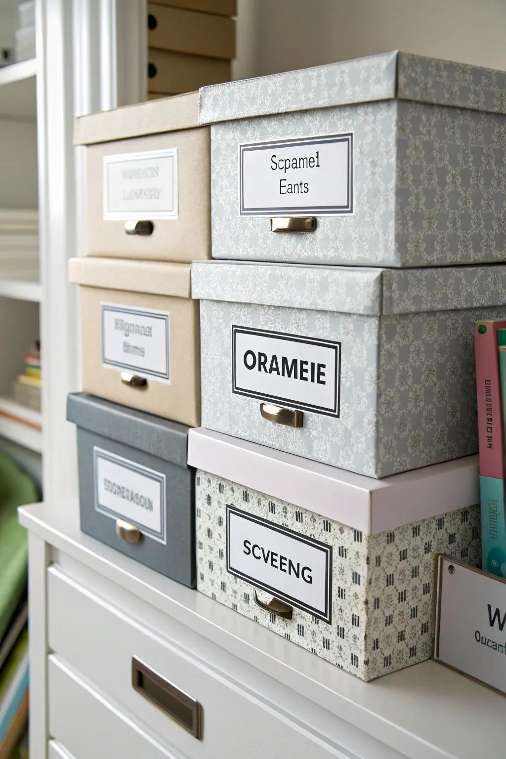 Filing boxes offer a neat and adaptable storage solution.