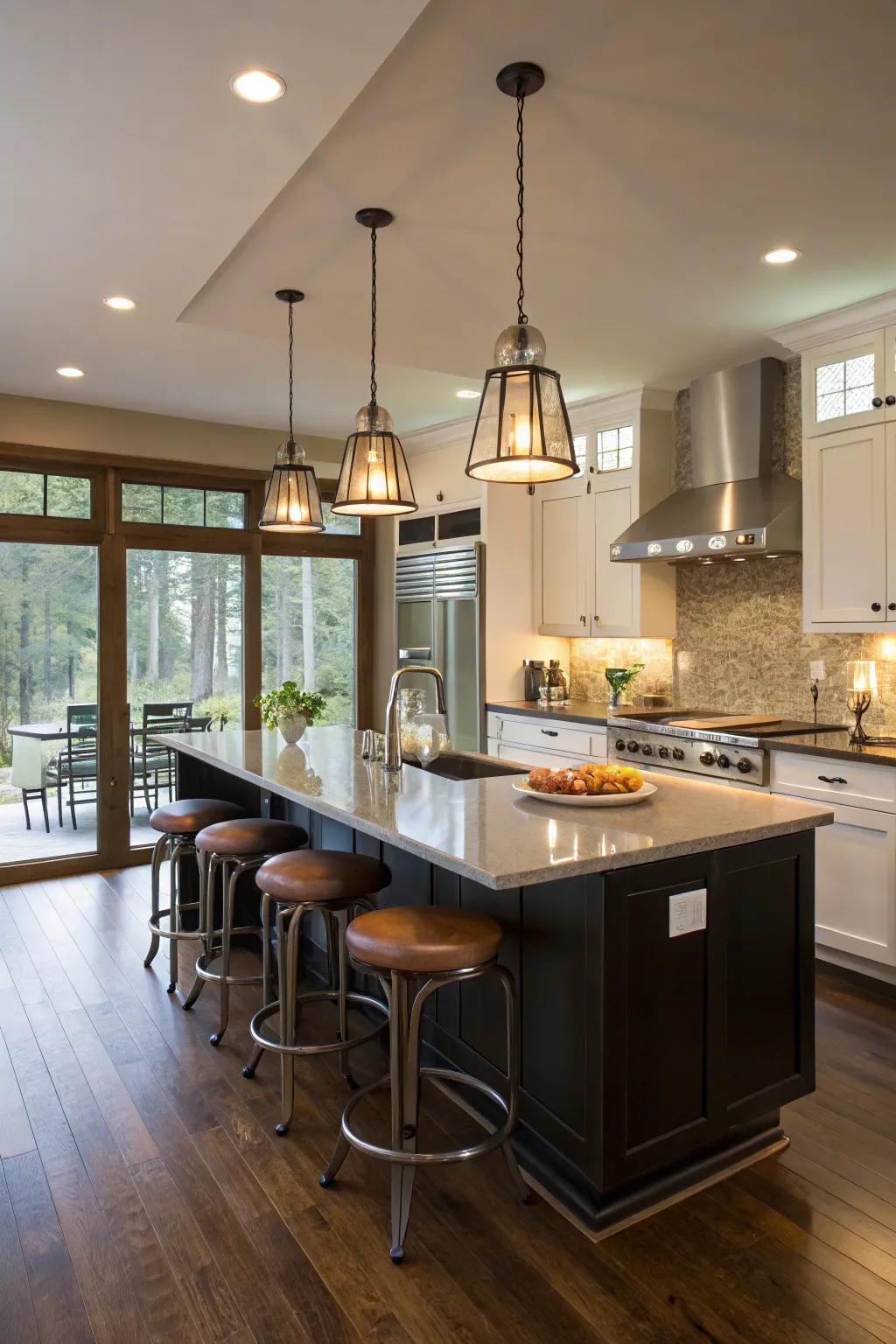 Suspended lights are ideal above cooking areas.
