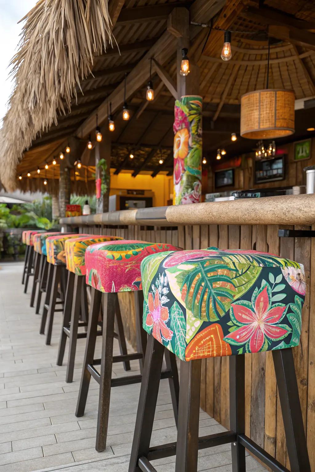Introduce a splash of color using lively bar chairs.