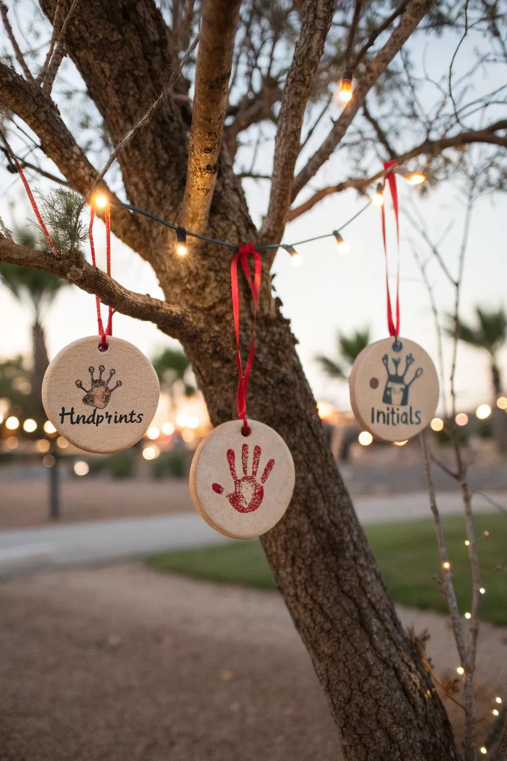 Customized homemade dough mementos immortalizing memories on the Christmas tree.