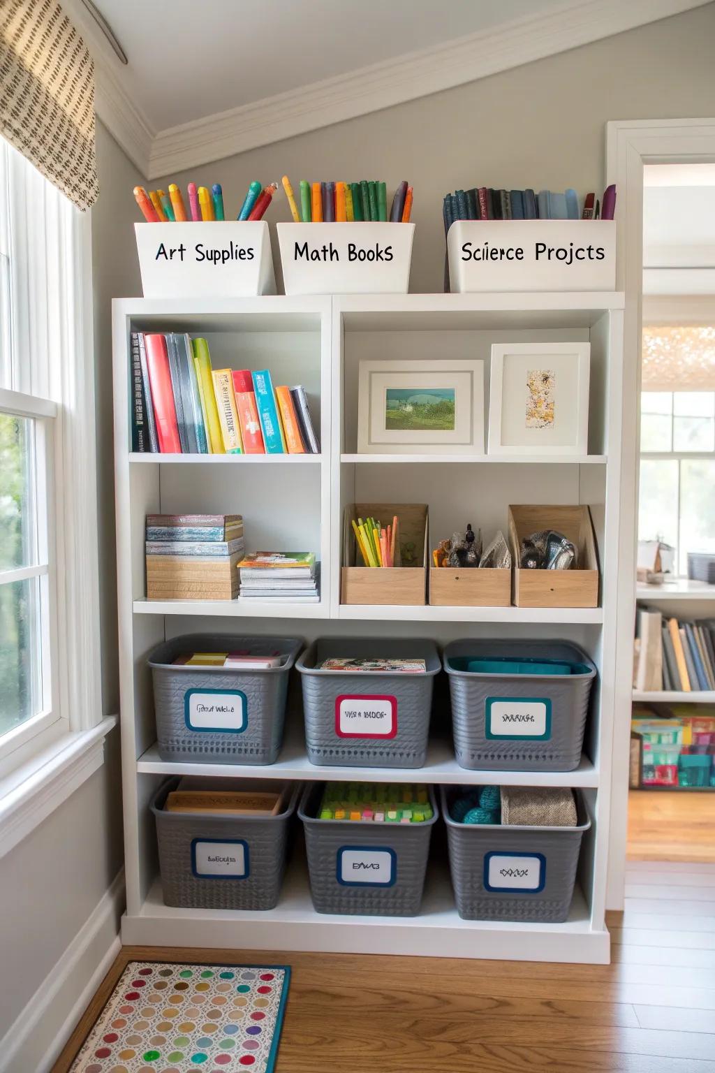 Labels help maintain order and teach kids responsibility in organizing their space.