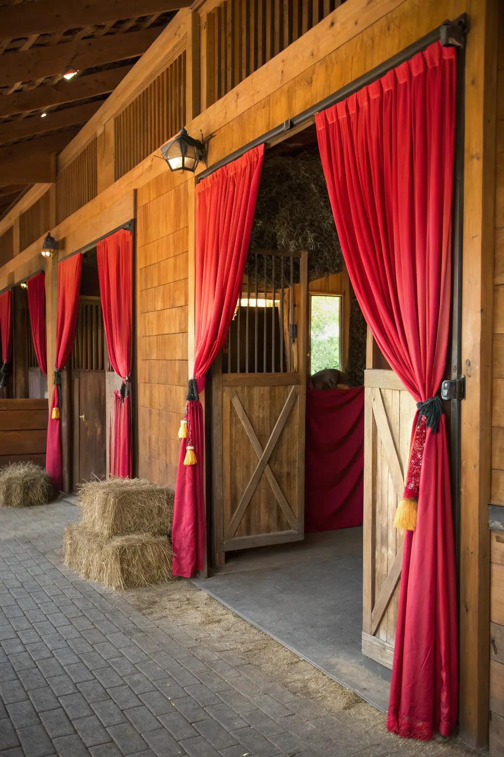 Horse stalls benefit from colorful curtains because they add style and privacy.