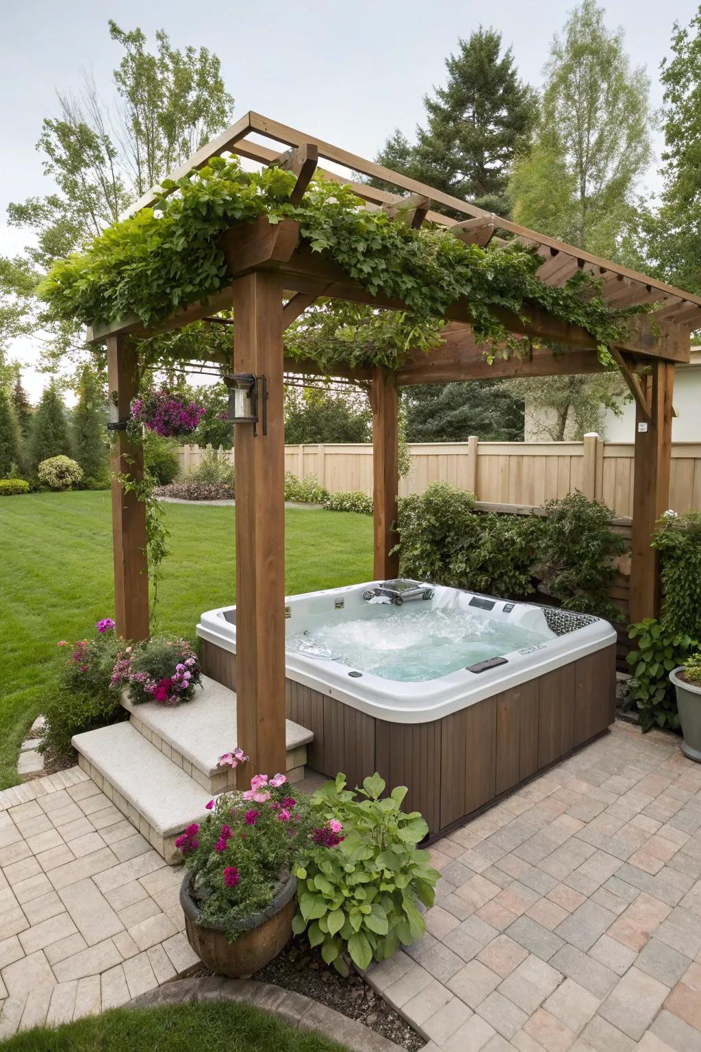 Add style and protection using an elegant sun shelter above your hot tub.