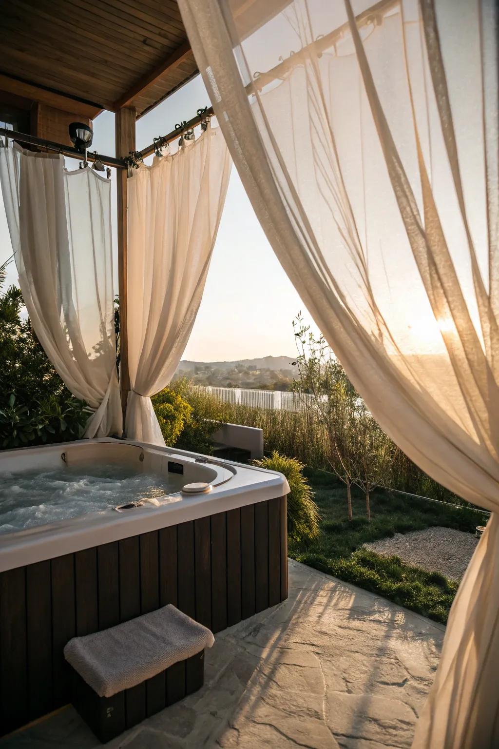 Exterior textiles deliver modifiable privacy and a gentle aesthetic.