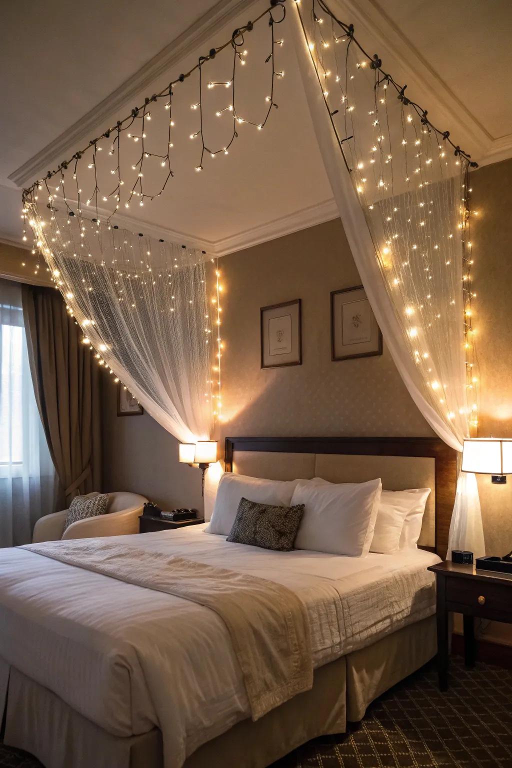 Produce a cozy, enchanting environment using twinkle lights.