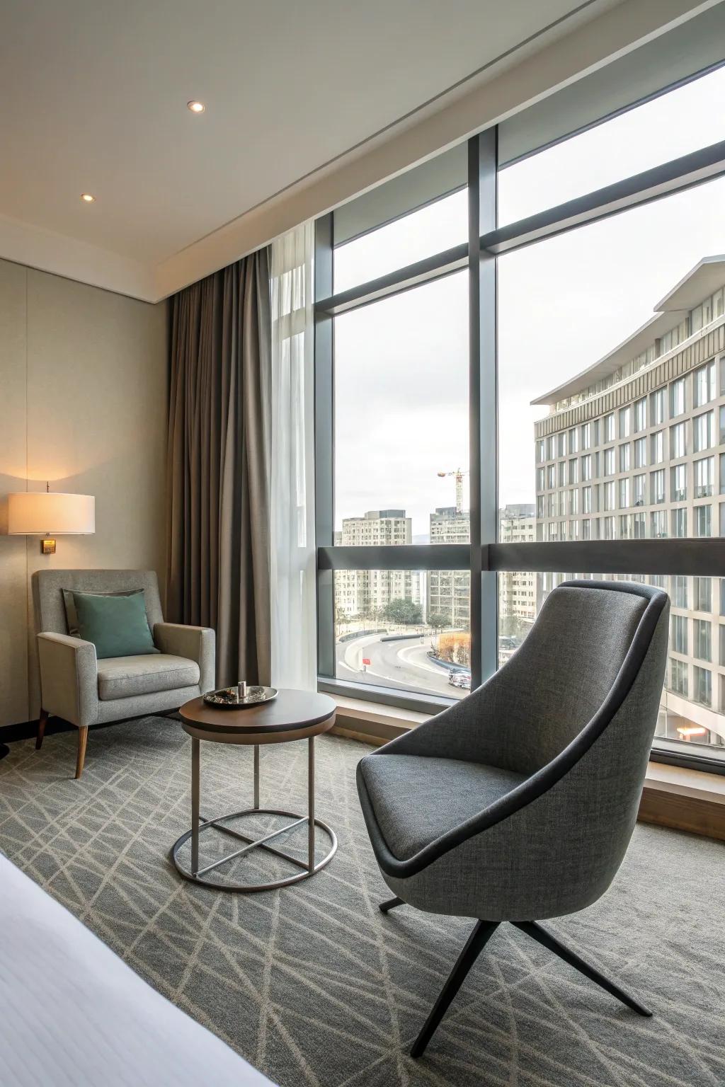 Smooth furniture gives hotel room designs a modern edge.