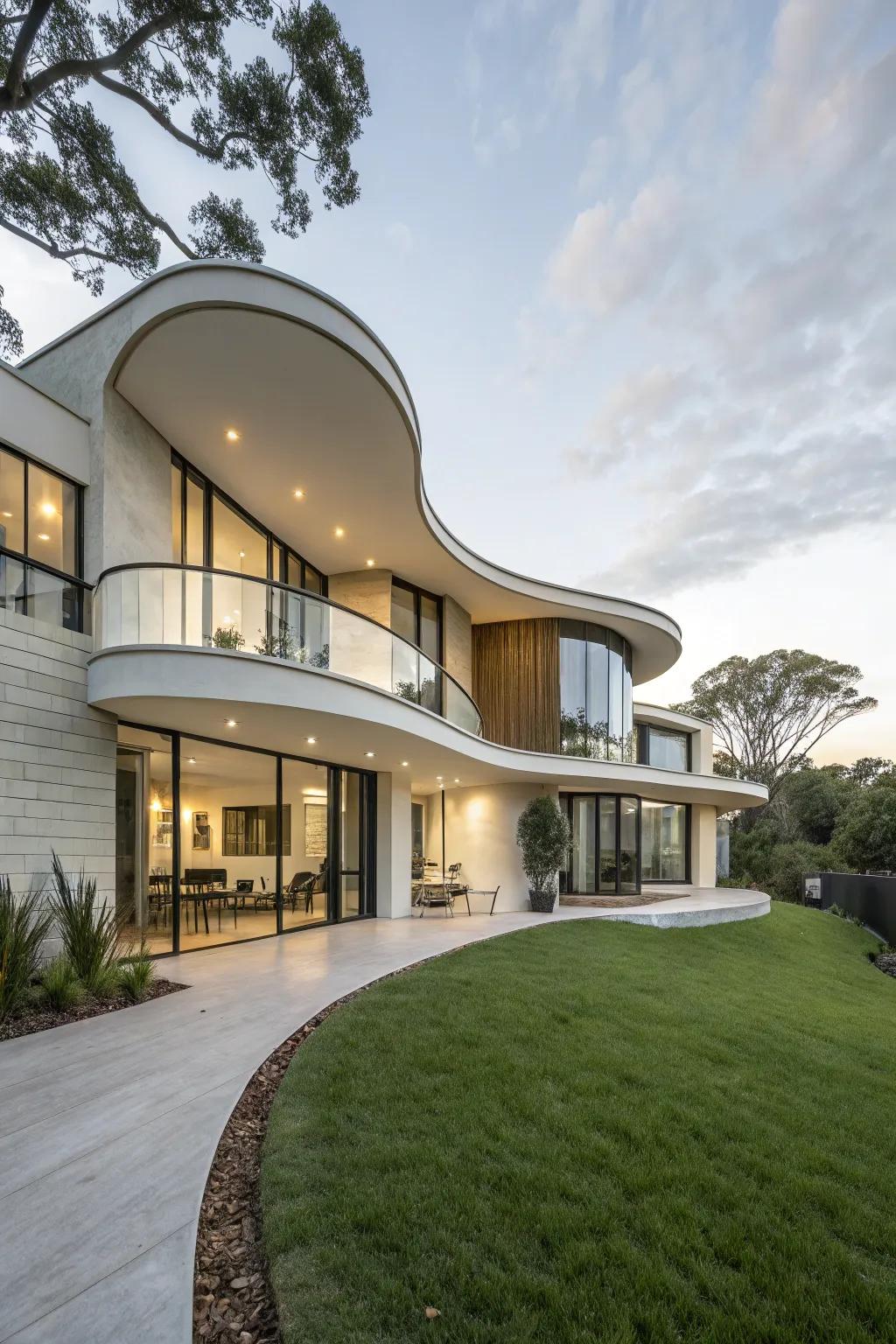 A modern home featuring unique architectural shapes that stand out.