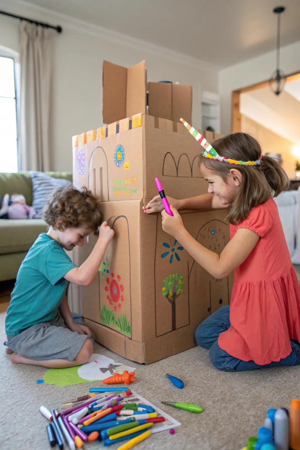 A paperboard box palace is a playground for creativity and drama.