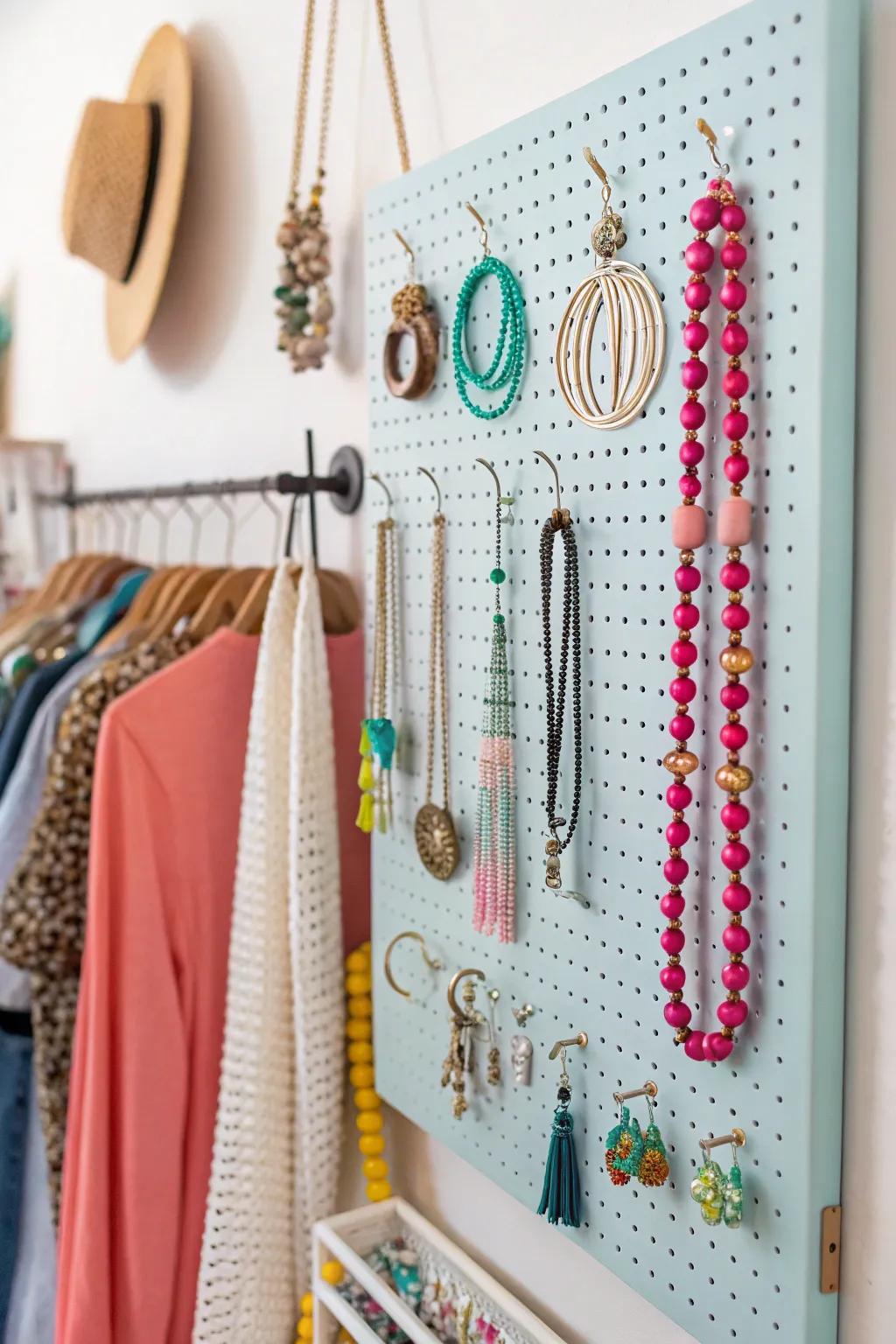 Pegboards deliver adaptable and elegant solutions for jewelry arrangement.