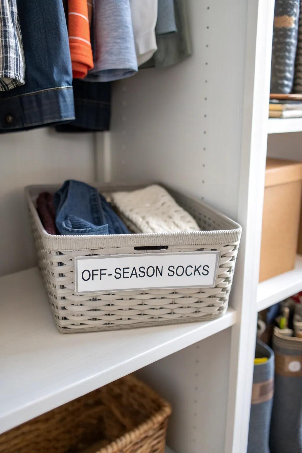 Changing out your sock assortment each season enhances organization.