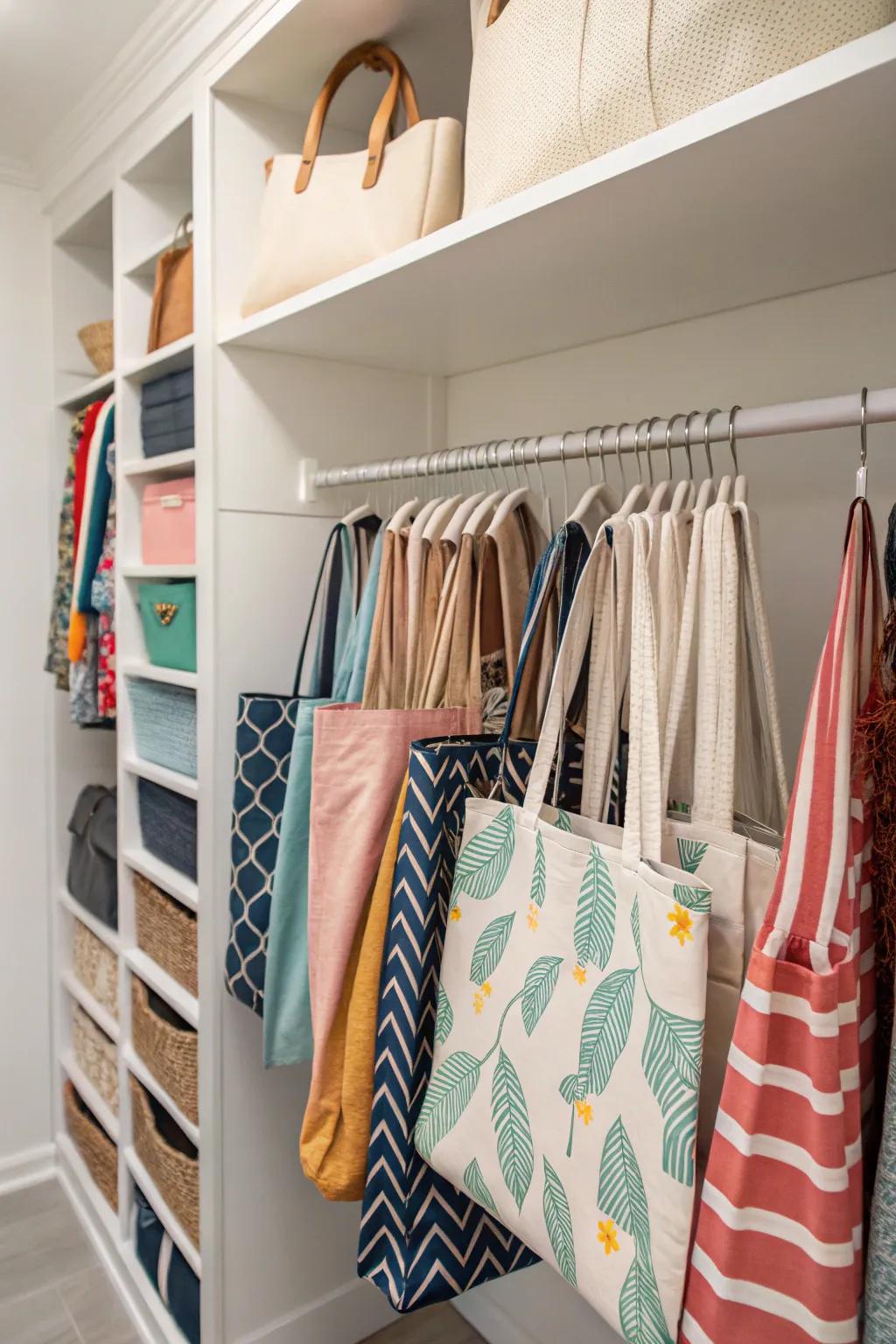 Closet rods keep your tote bags organized and hidden.