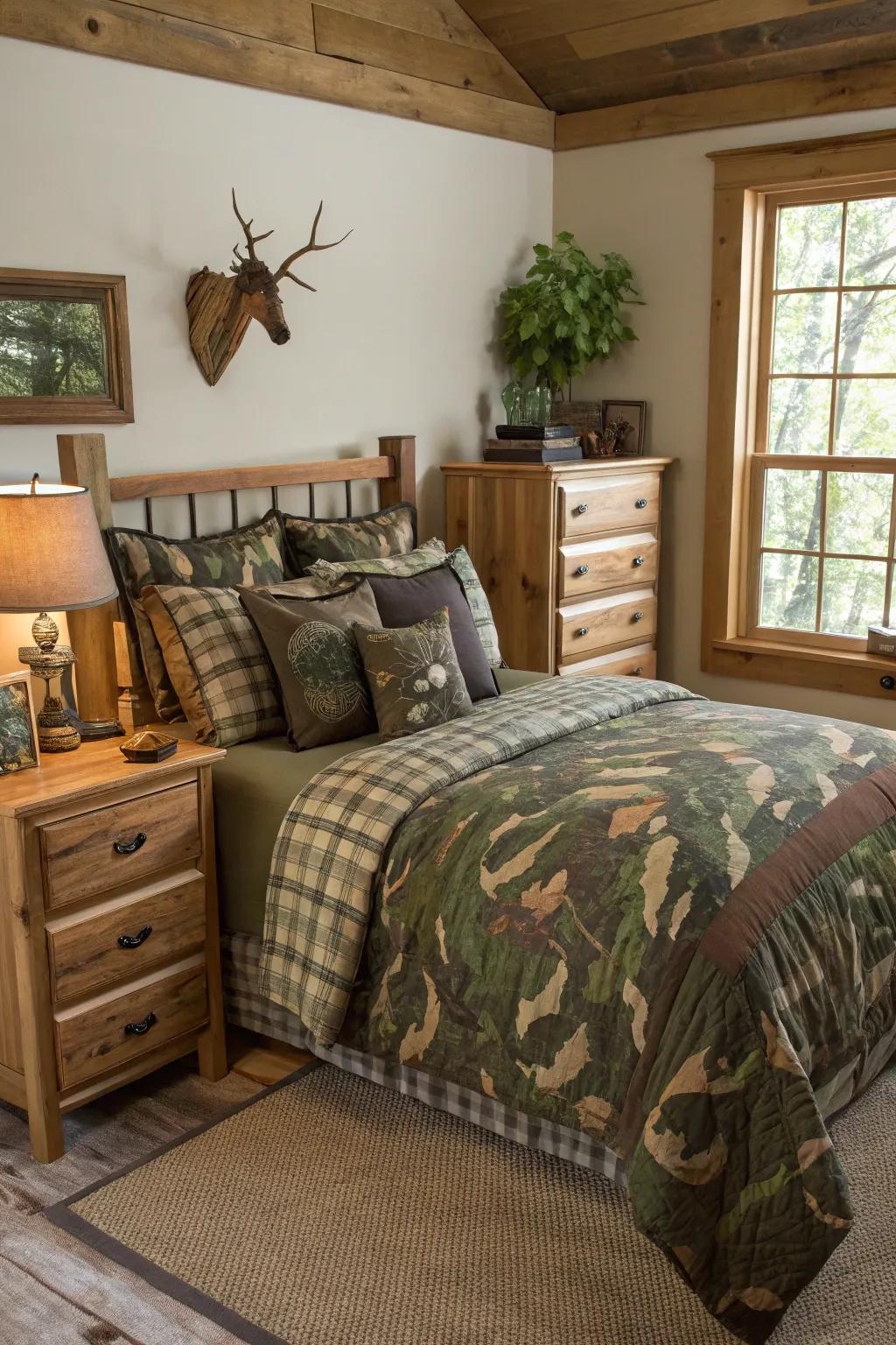 Military style motifs provide an amusing and thematic component to your room’s look.