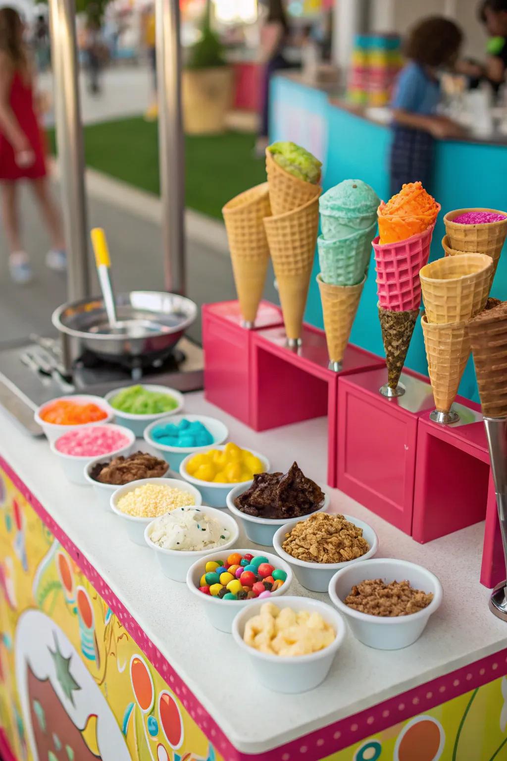 An engaging cone station that delights ice cream enthusiasts of all ages.