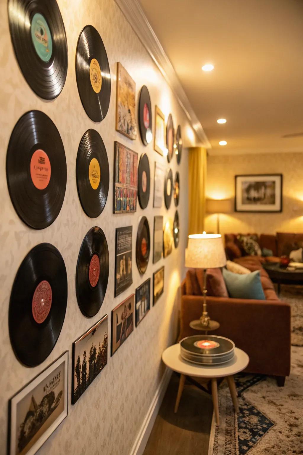 Vinyl circles creatively implemented as ornamental features.
