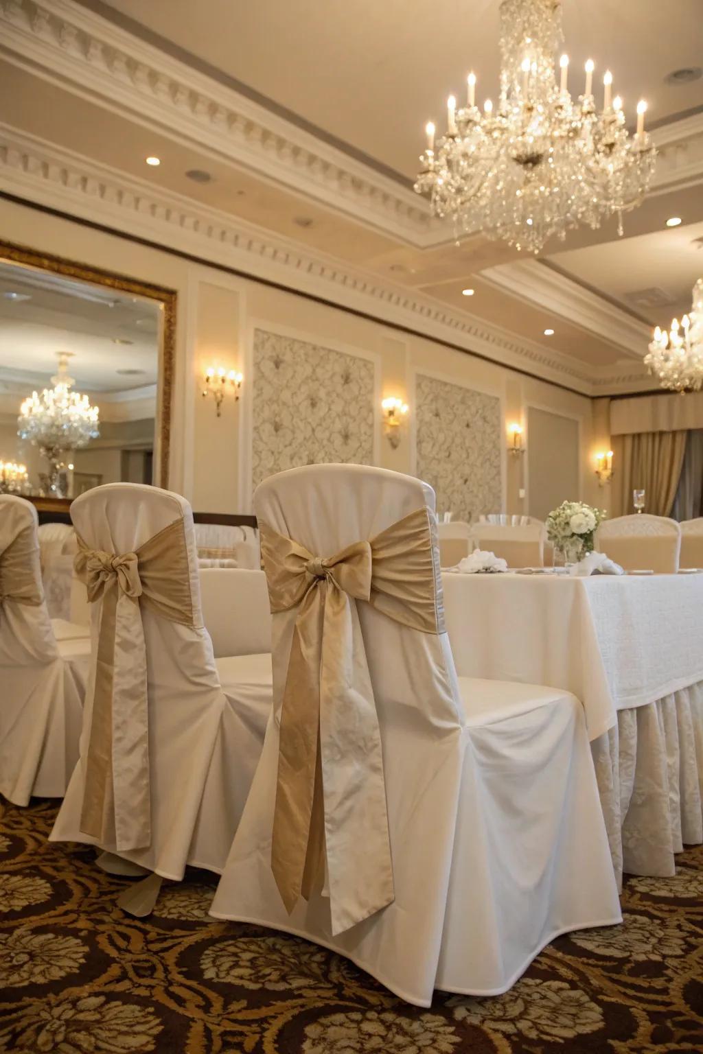 Formal elegance with tailored chair wraps.