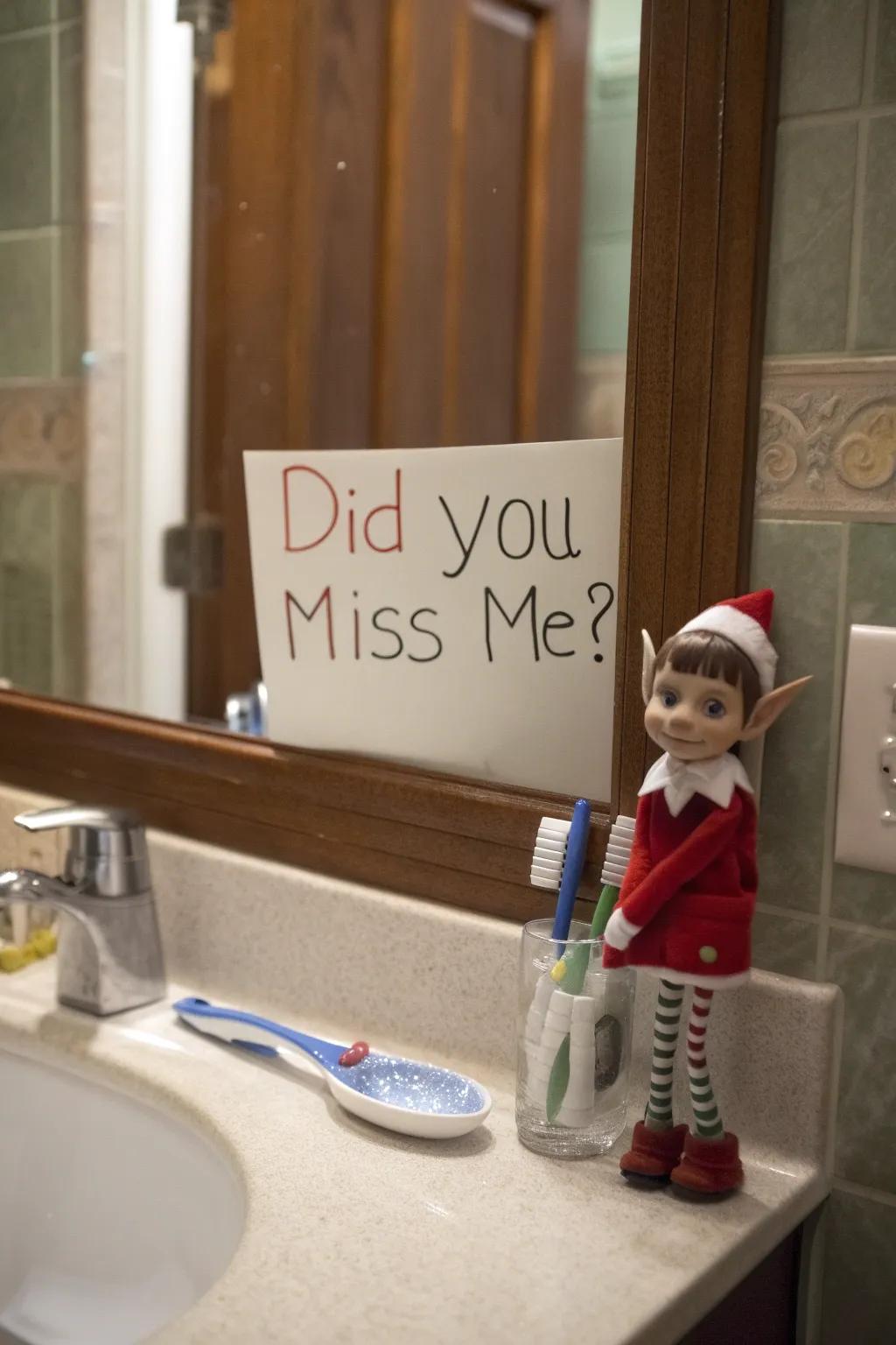 A funny mirror message greets the kids with a laugh.