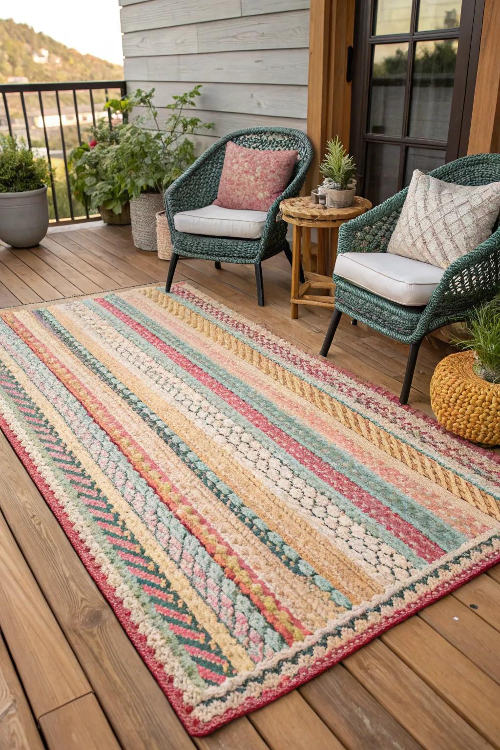 Decorative rugs add warmth and style to your indoor patio.