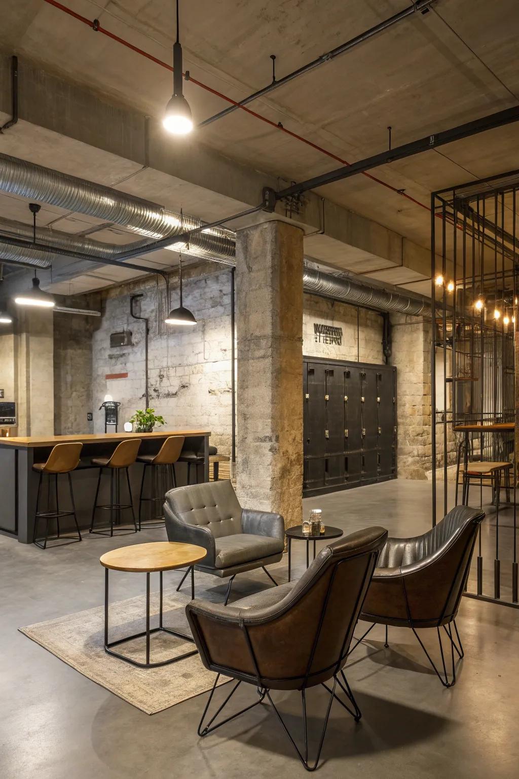 Modern furniture with industrial embellishments.