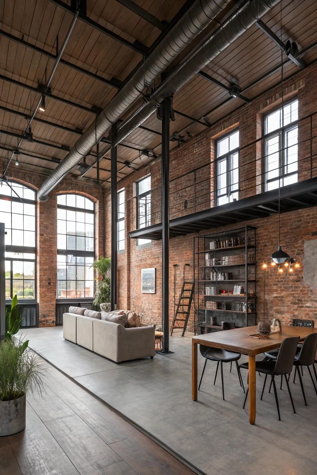 Open designs enhance the industrial vibe of this loft.