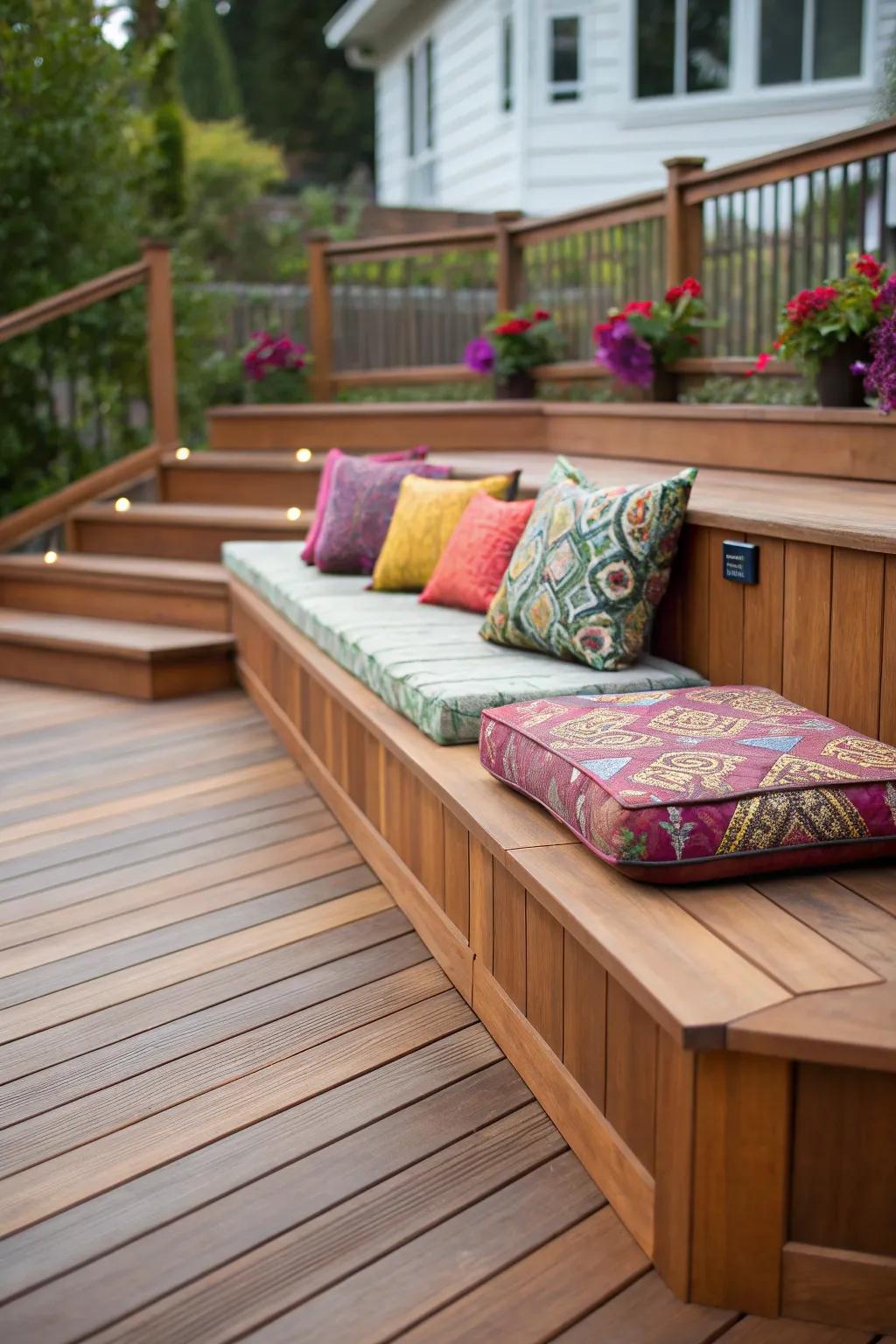 Integrated seating enhances the coziness and style of your deck.