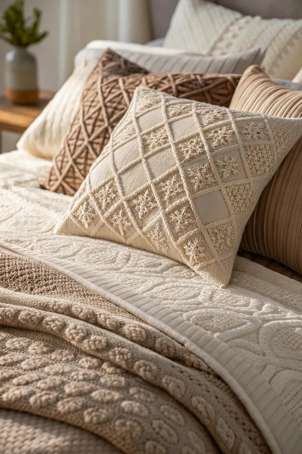 Textured fabrics enrich the tactile experience, making your space more inviting.