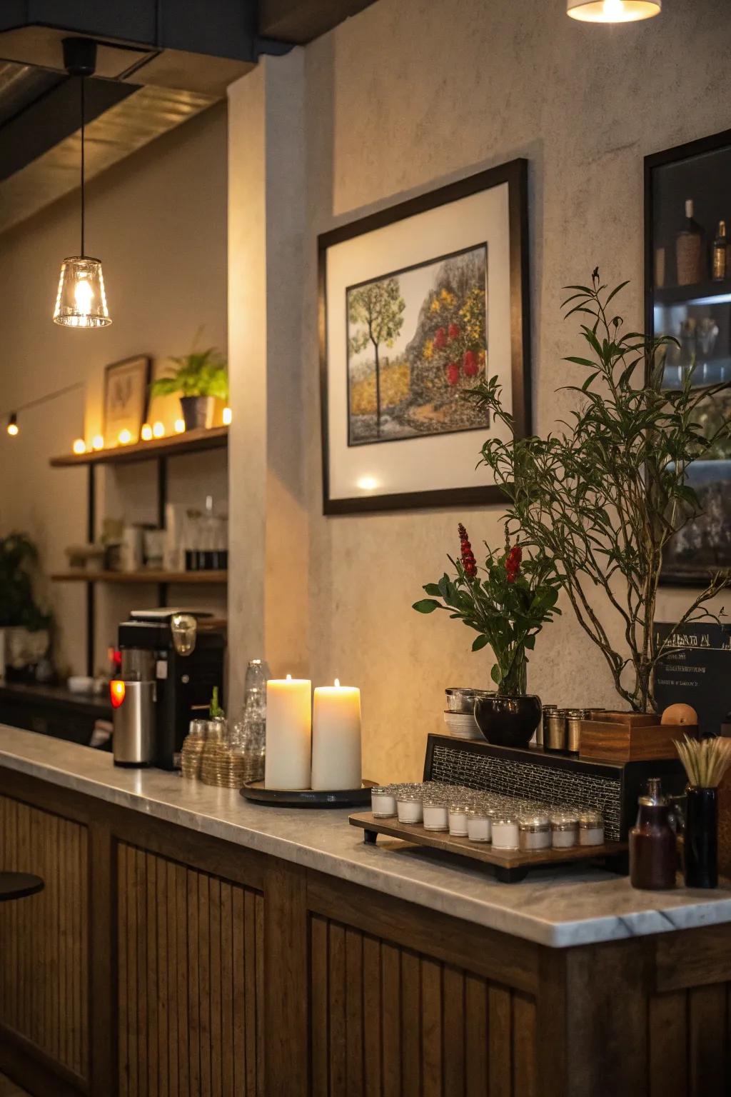 Artwork and decorations add warmth and individuality to your coffee bar.