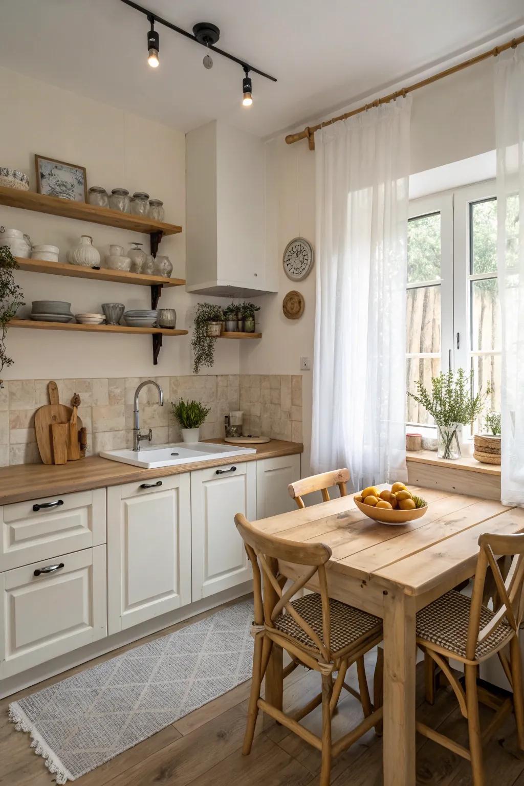 Light shades can make a compact kitchen appear more spacious.