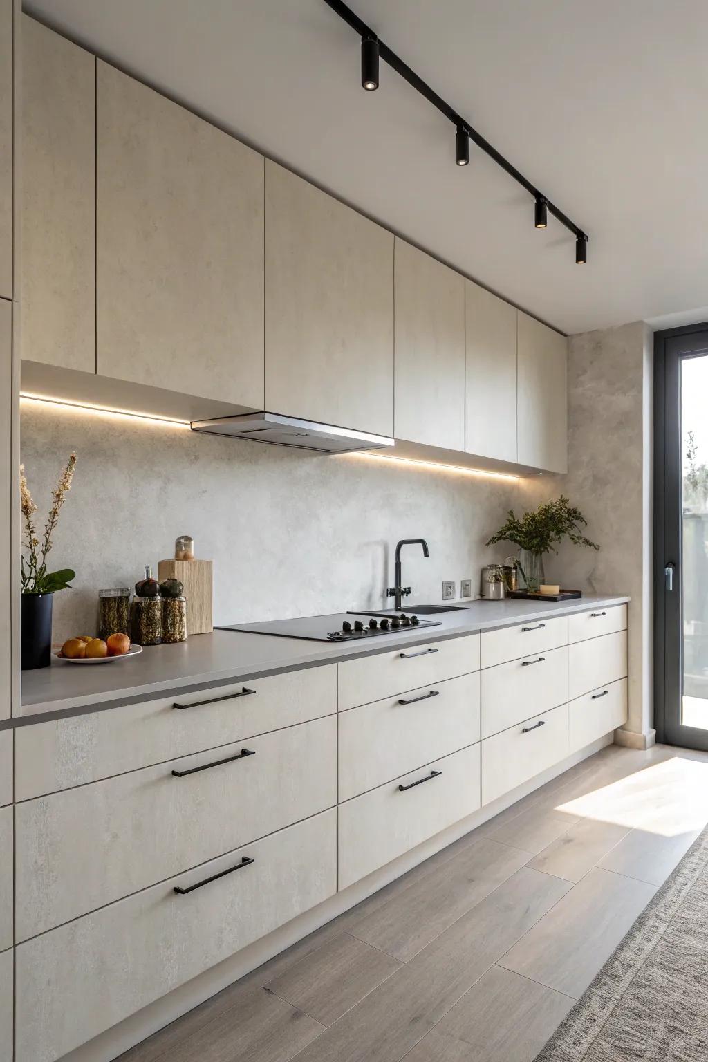 Fluid built-in handles that enrich a minimalist kitchen style.