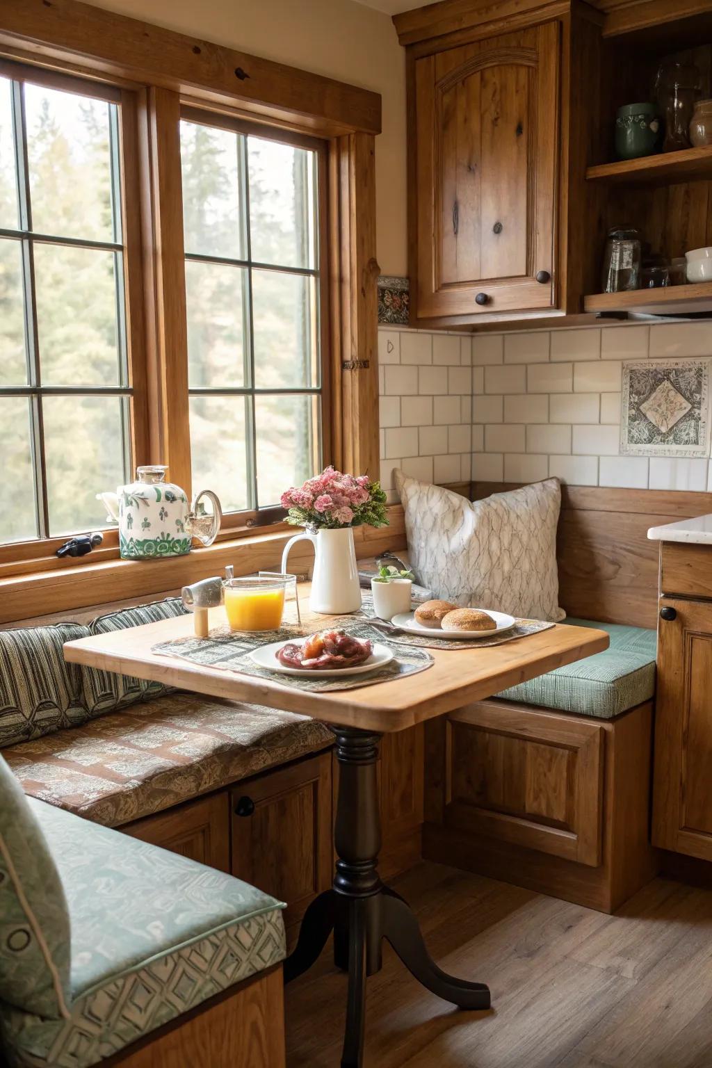 A breakfast nook provides a charming space for morning rituals.
