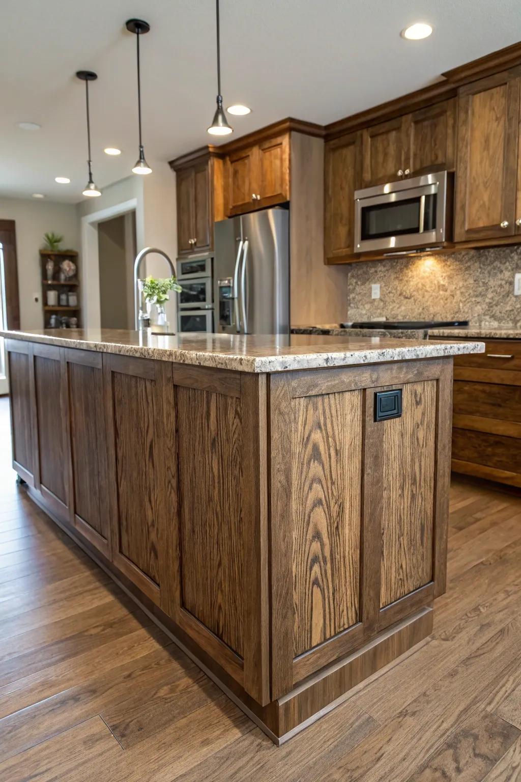 Textured wood finishes bring depth and character to your kitchen island.