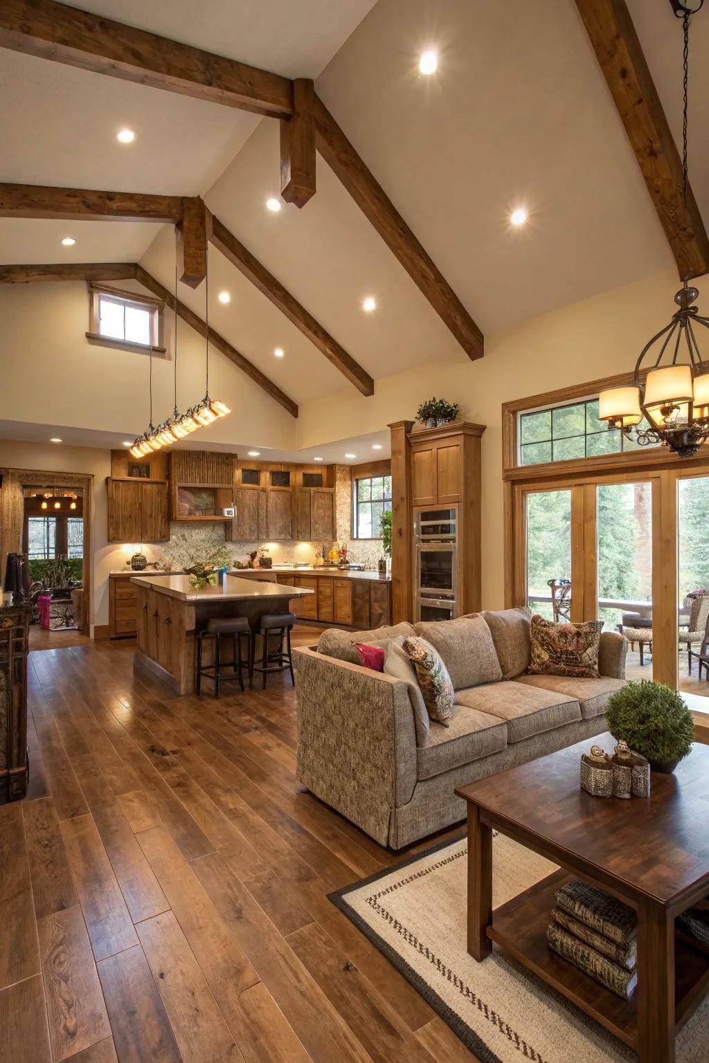 Timber details add coziness and depth to the area.