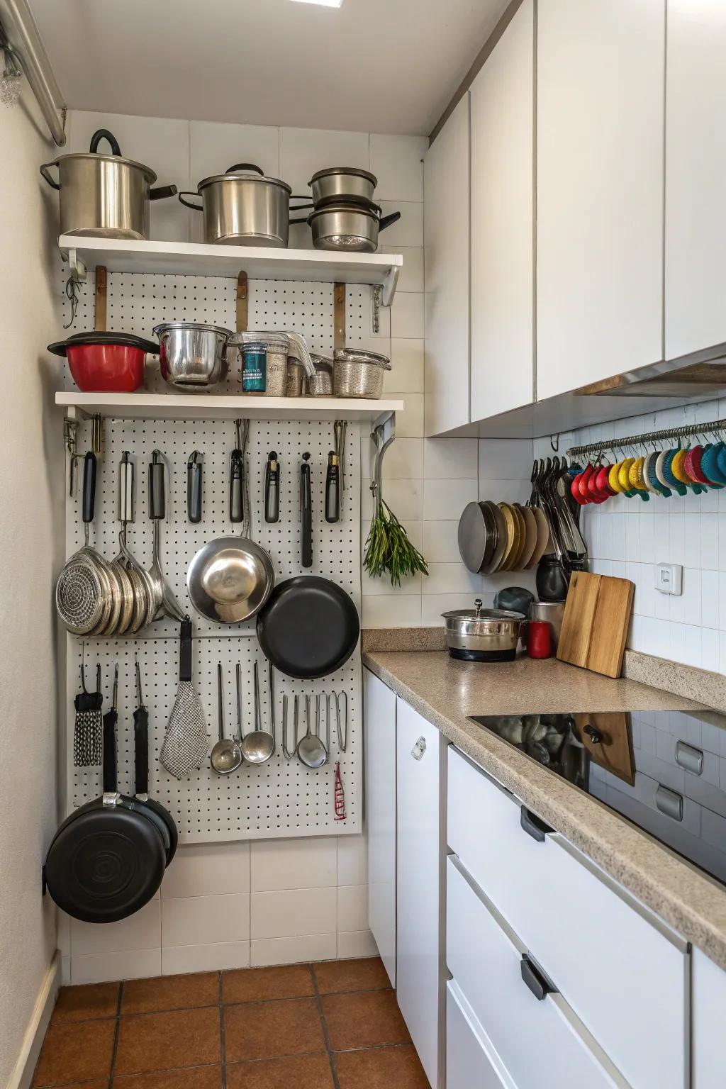 Mounted racks are perfect for leveraging vertical space in compact kitchens.
