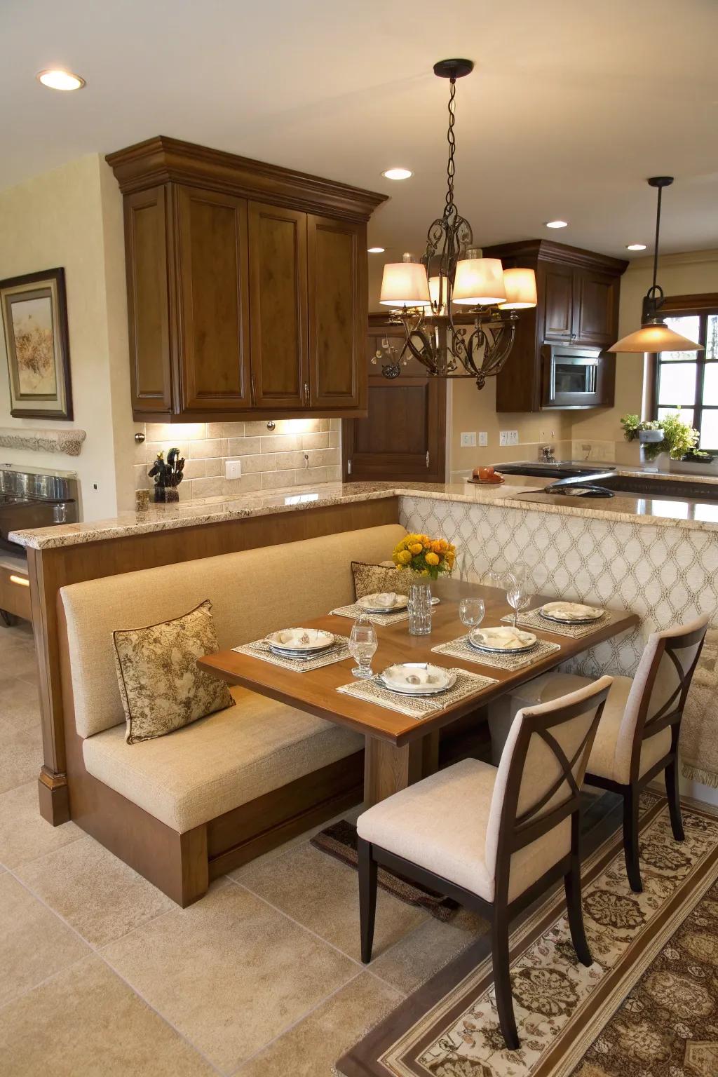 Banquette seating offers a space-saving dining solution.
