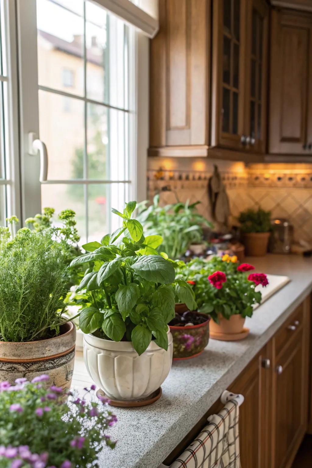 Greenery adds a fresh and lively touch to any kitchen.