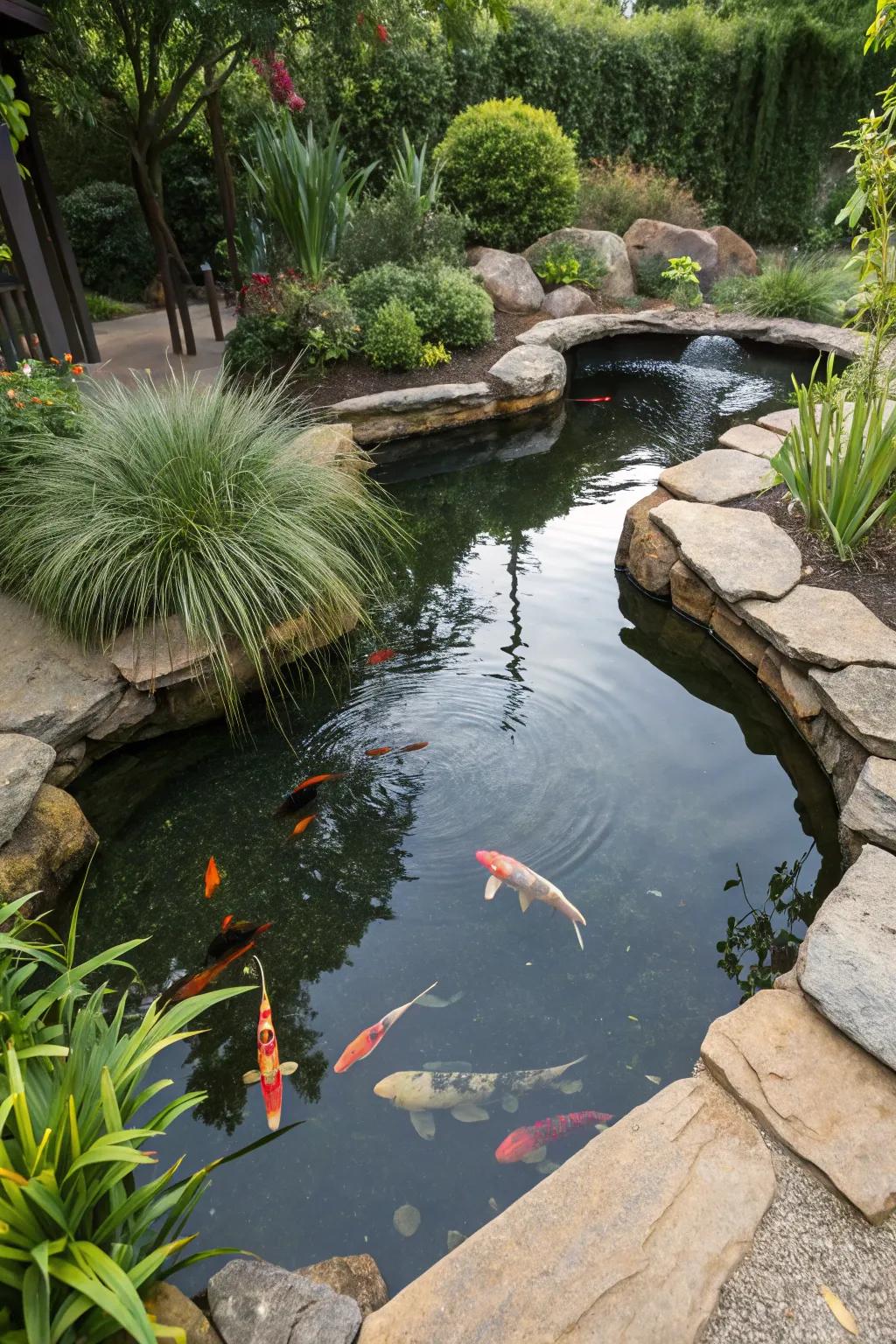 Unique shapes can transform a koi pond into a captivating feature.