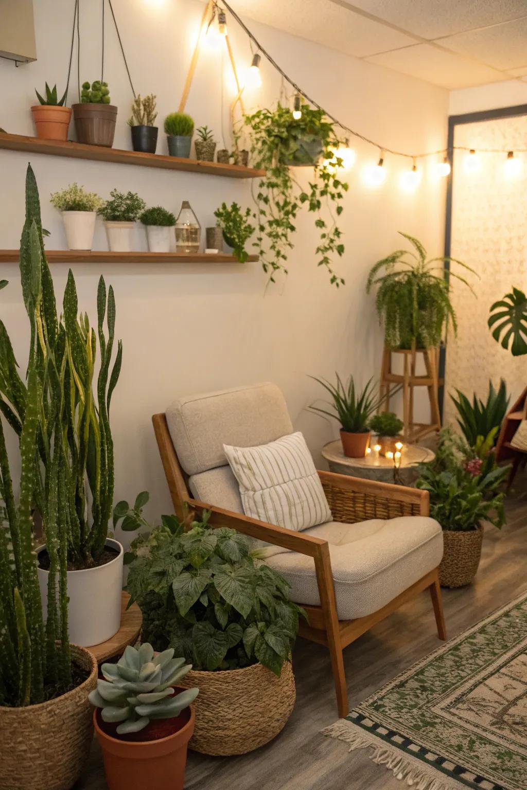Potted greenery brings freshness and vitality to the nursing room.