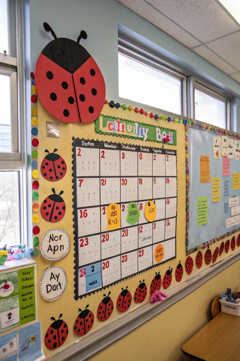 A charming beetle-themed calendar display to keep track of dates.