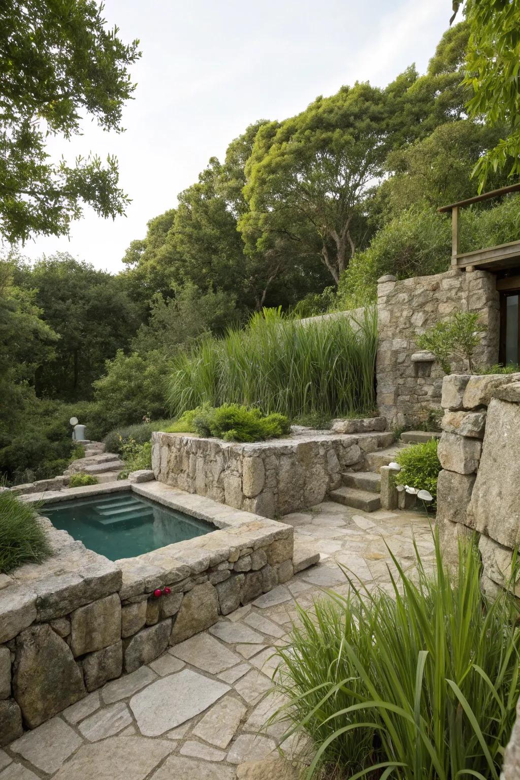 Rock and stone elements supply a robust, natural method to cover pool equipment.