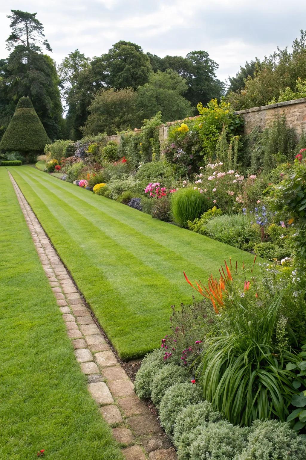 A groomed lawn offers a tidy and inviting base for your garden.