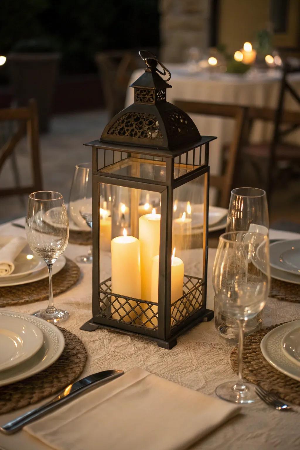 Establish a classy atmosphere using candlelit lanterns.