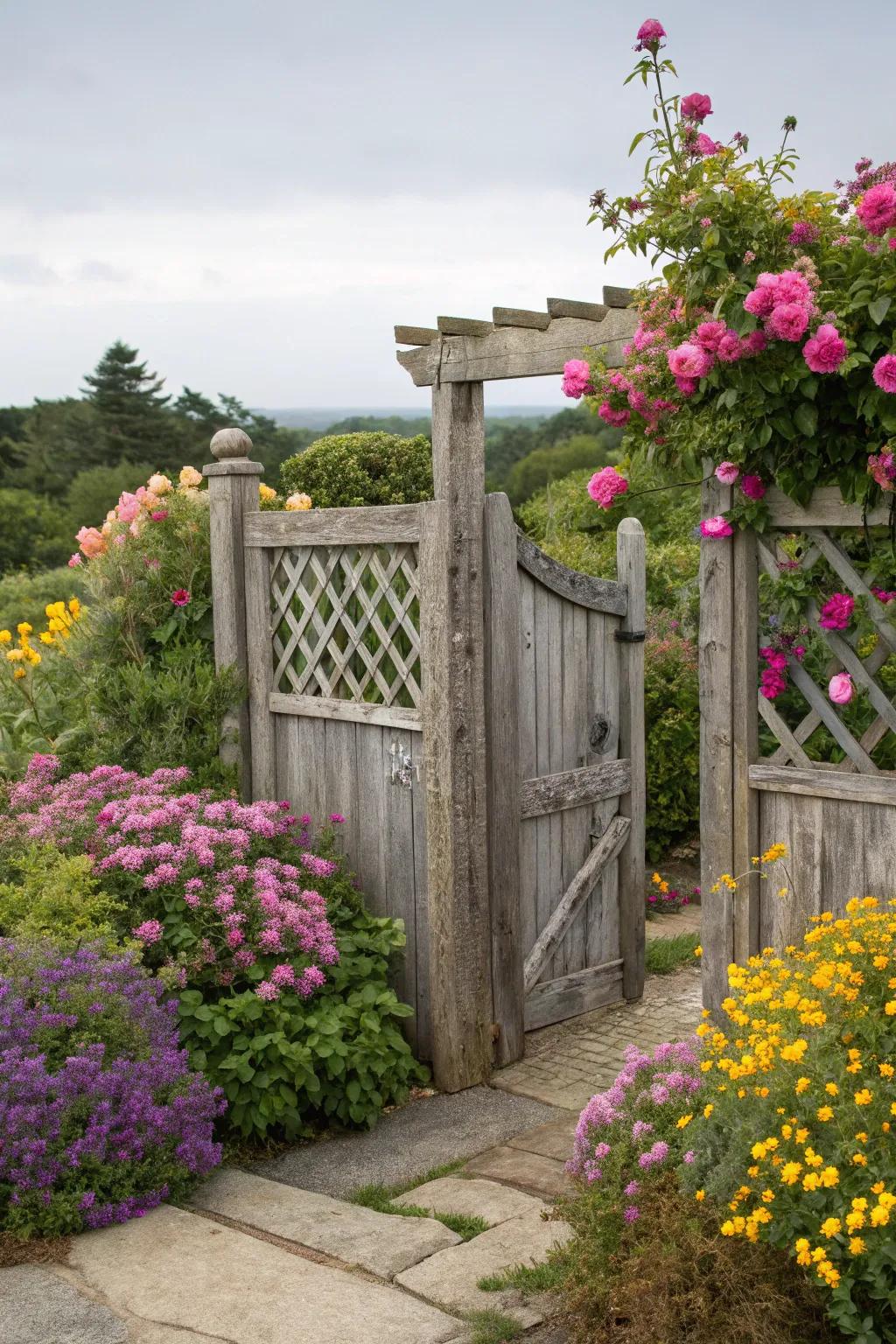 An entrance featuring a latticed top infuses sophistication and a hint of what lies beyond.