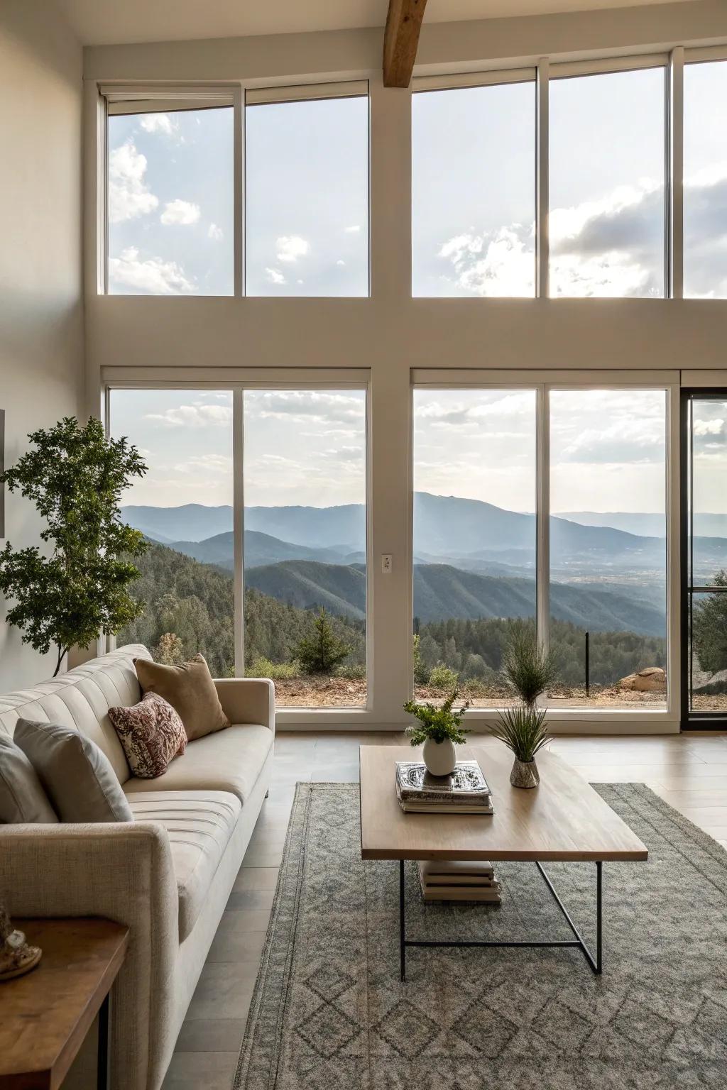 Portrait windows presenting an awe-inspiring, unobstructed perspective of the mountain range.