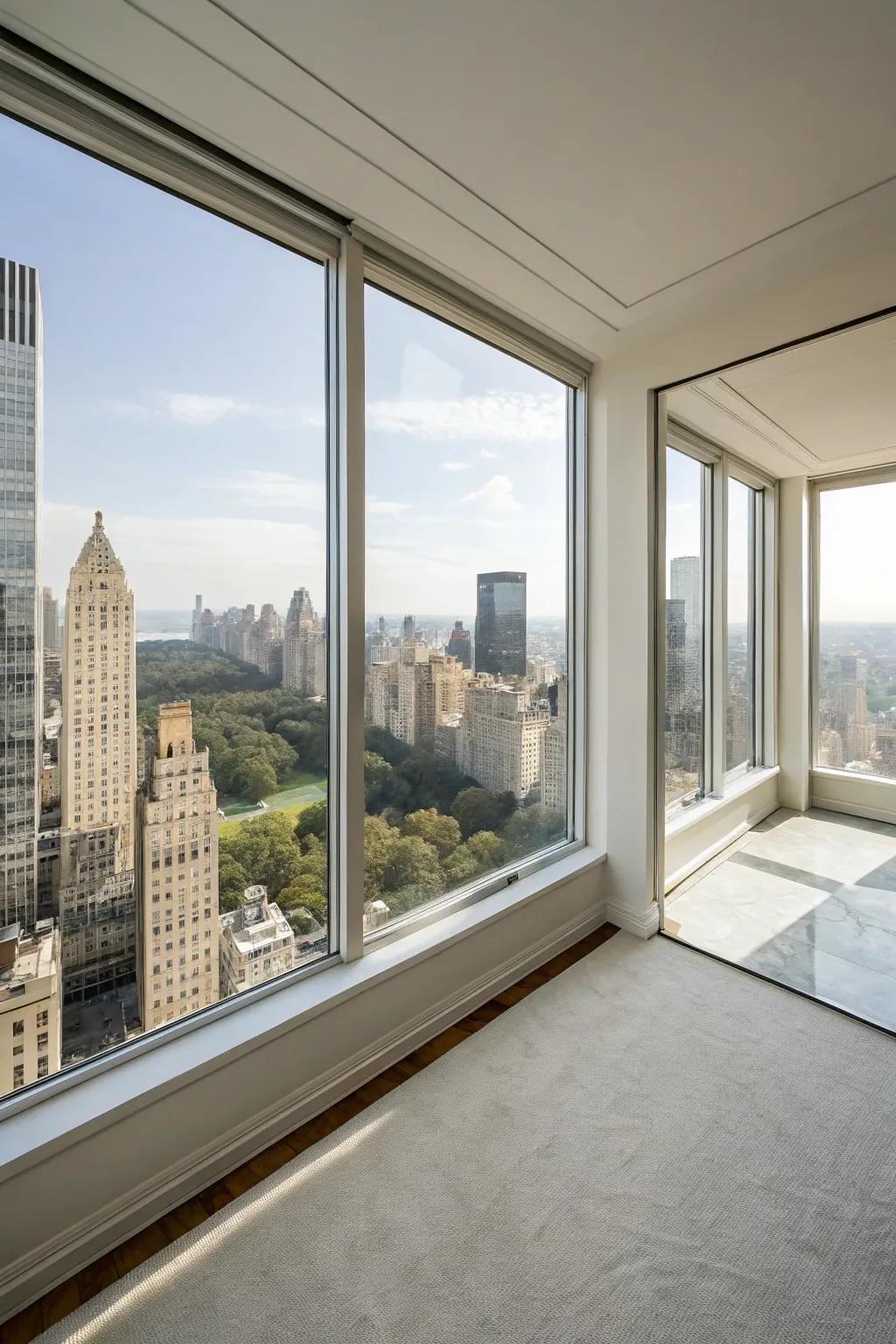 Unframed windows giving a smooth view and contemporary visual.