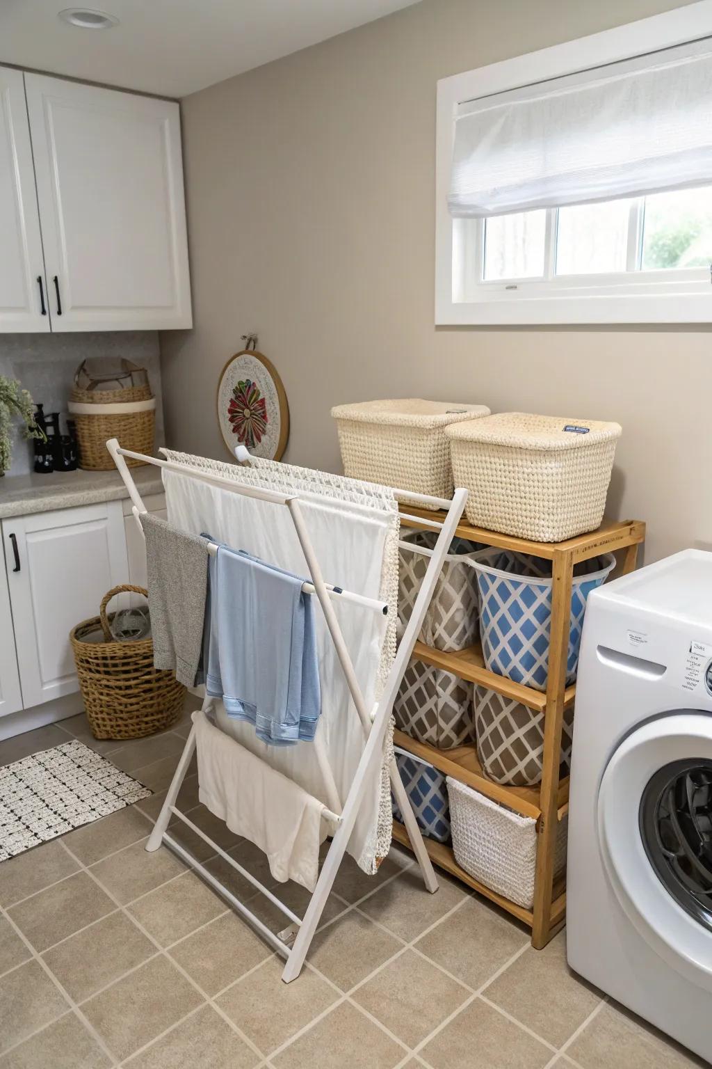 Use creative clothes drying ideas to save room.