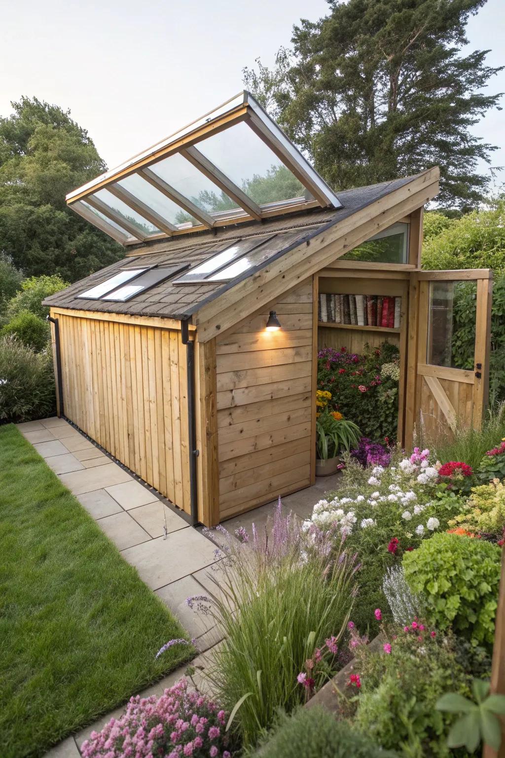 A lean-to structure featuring glass panels for a celestial ambiance.