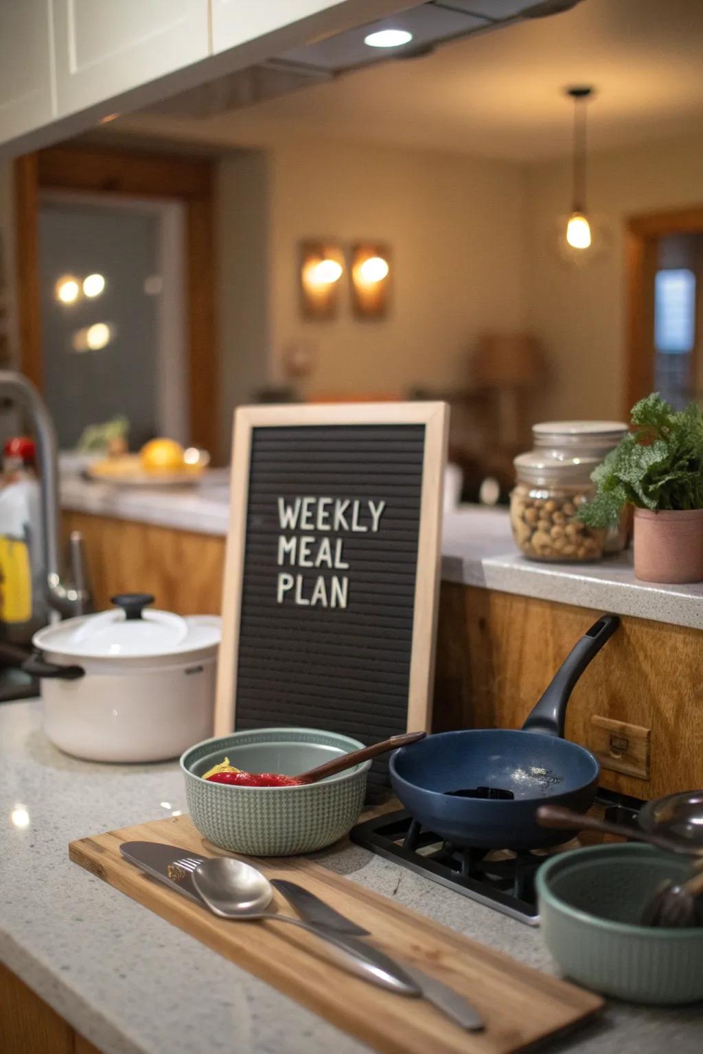 Stylishly planning meals with a letter board in the kitchen.