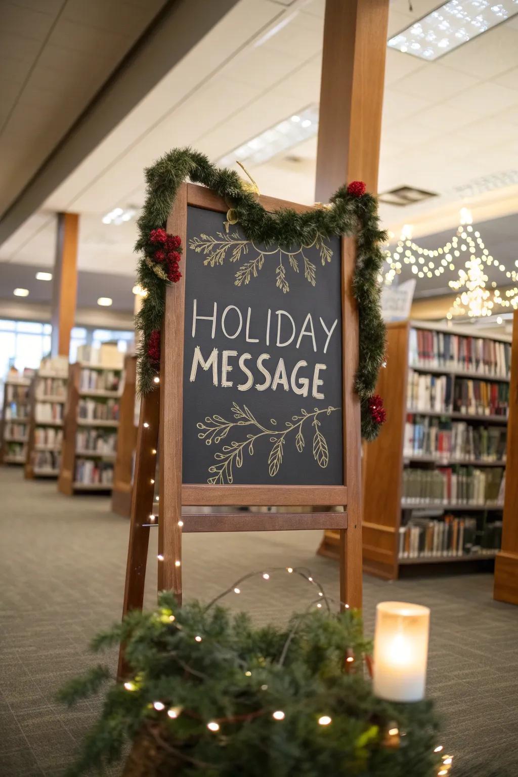 Utilize enchanting chalkboard signs to disseminate holiday warmth.