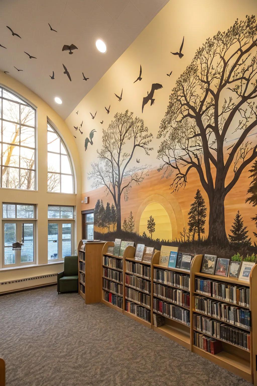 A nature-themed mural can bring peace and tranquility to your area.