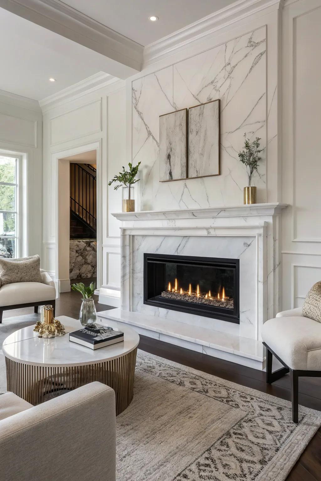 Improve elegance with a marble finish for your fireplace.